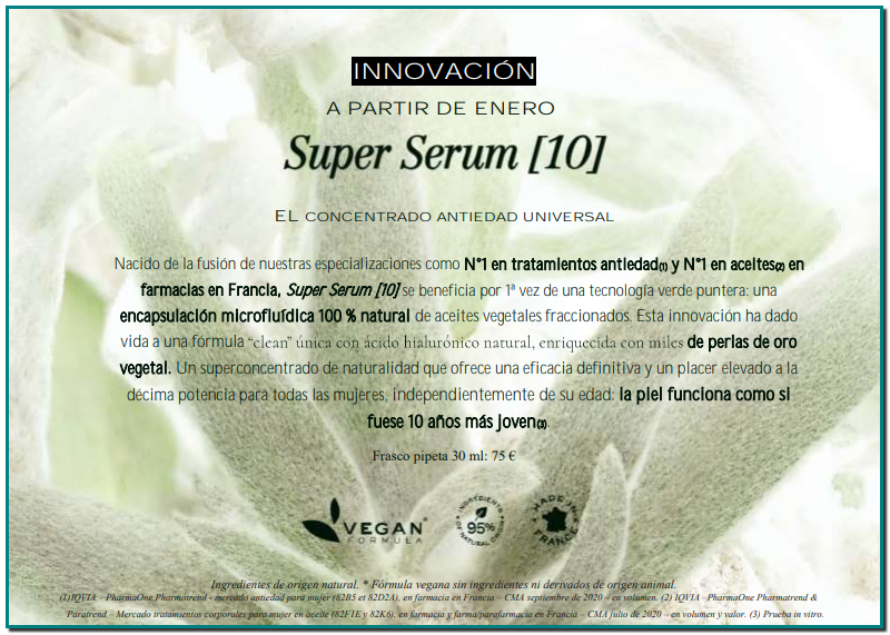 Concentrado antiedad: Nuxe Súper Serum [10] 30ml Nuxe Super Sérum 10 Sérum con ácido hialurónico y un 95% de ingredientes de origen natural: corrección arrugas, firmeza, manchas.